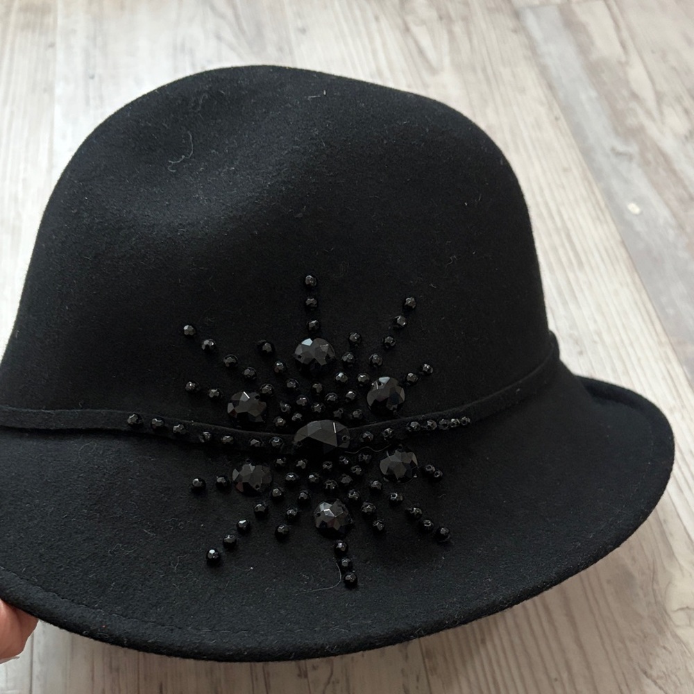 Chic Black Women's Hat with Beaded Design